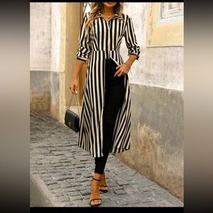 NWT - Beautiful & Unique Striped Button Front Split Hem Shirt Dress
